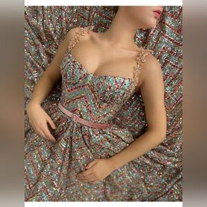 Teuta Matoshi Rainbow Sequined Dress